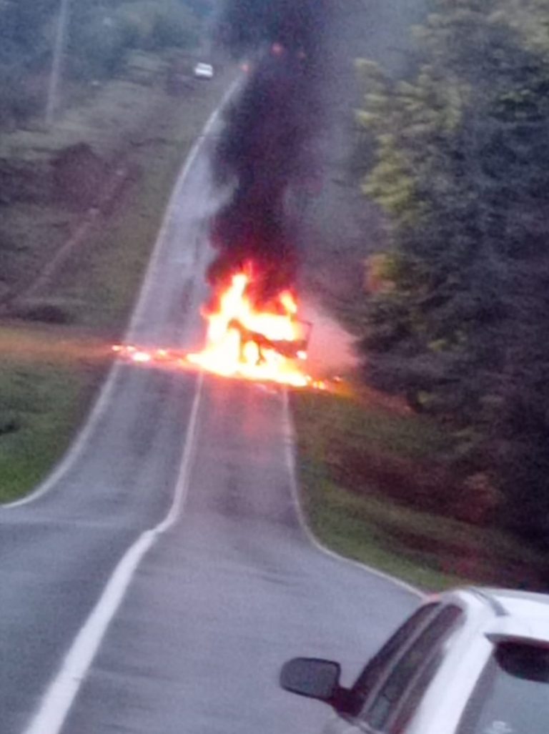 ARDIO CAMION EN RUTA 49 – SE TRATARIA DE ATAQUE INCENDIARIO  (foto y nota Mario Grandón C.)