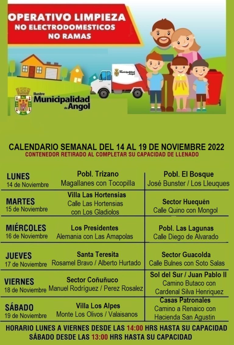 Calendario contenedores de basura del 14 al 19 de noviembre