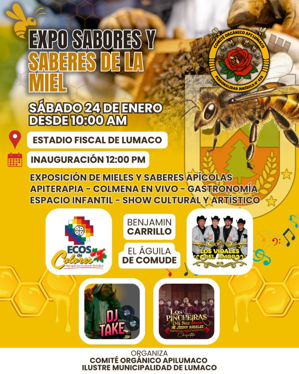La Miel tendrá su fiesta en Lumaco; Este sábado 24 de enero se realizará Expo Sabores y Saberes de la Miel en el Estadio Fiscal de la comuna